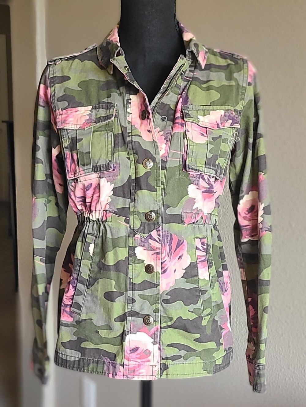 GAP Girls Green & Pink Floral Camo Utility Jacket